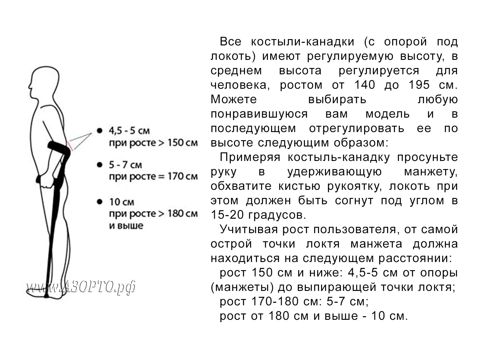 Размеры костылей под локоть