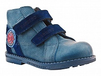 2084-01 УЦ Дандино (Dandino), ботинки демисезонные утепленные, байка, кожа, тёмно-синий, голубой в Москве