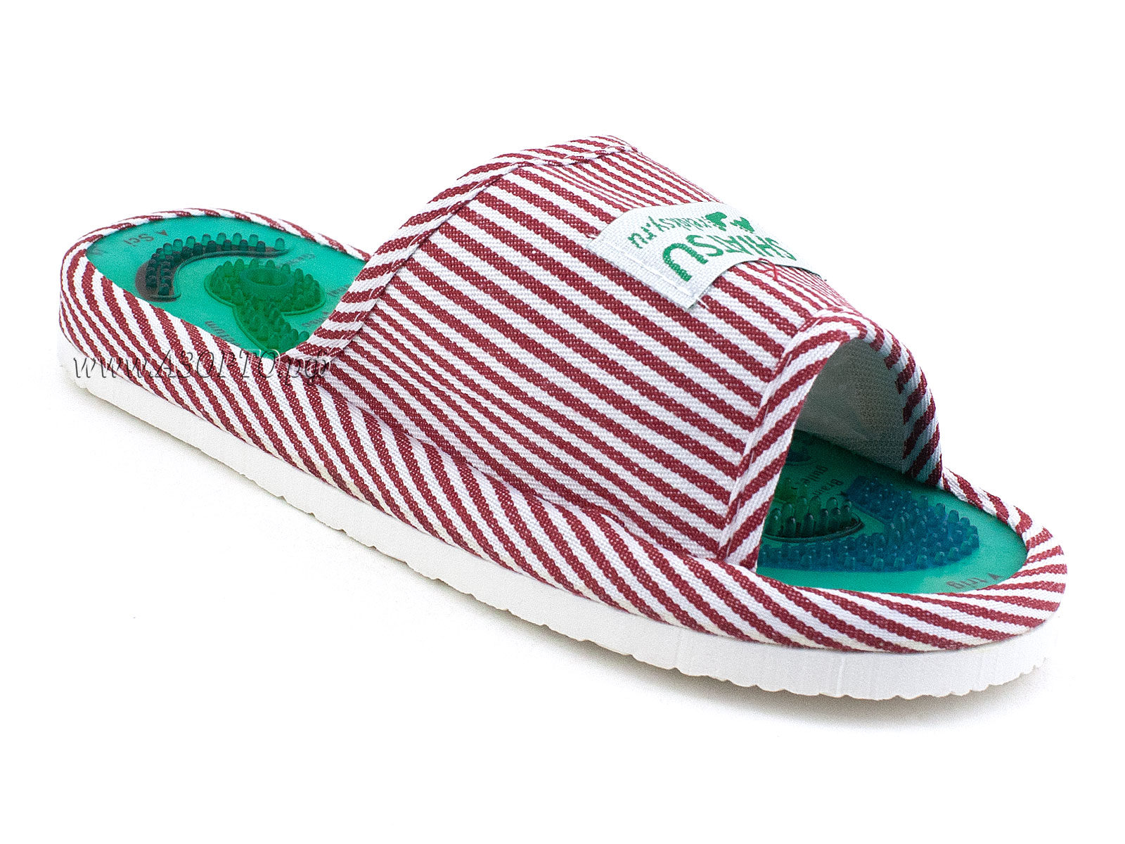 МТ-0007-02 Массажер для стоп, массажные тапочки Shiatsu  Красная полоска (1)