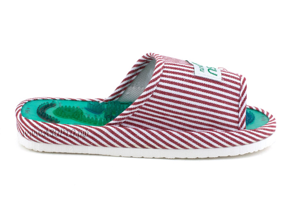 МТ-0007-02 Массажер для стоп, массажные тапочки Shiatsu  Красная полоска (2)