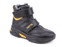 3542-131,15 Тотто (Totto), ботинки детские утепленные ортопедические профилактические, кожа, байка, черный, оранжевый в Москве