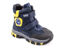 056-600-194-0049 (26-30) Джойшуз (Djoyshoes) ботинки детские зимние мембранные ортопедические профилактические, натуральный мех, мембрана, кожа, темно-синий, черный, желтый в Москве