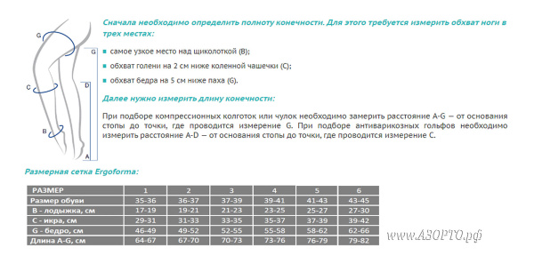 Ergoforma-211б-Чулки-размеры Ergoforma-211б-Чулки-размеры