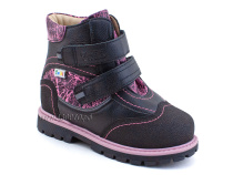 543-8 (26-30) Твики (Twiki) ботинки детские зимние ортопедические профилактические, кожа, натуральный мех, черно-розовый в Москве